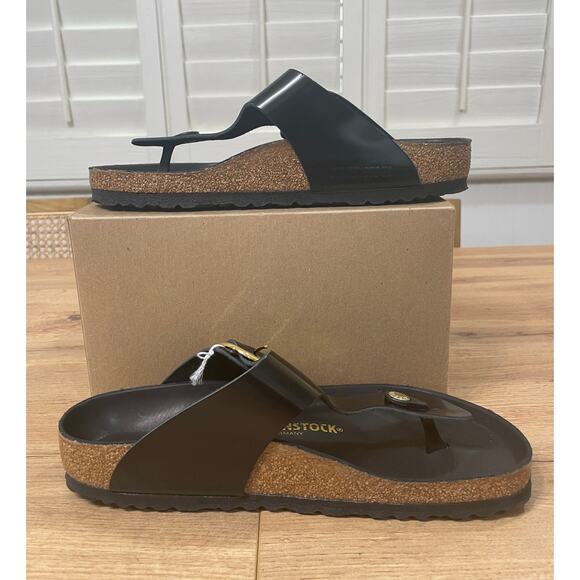 Birkenstock Women's Gizeh Big Buckle Slide Sandal Black Gold Size 8 39 EU NWOT - Picture 9 of 12